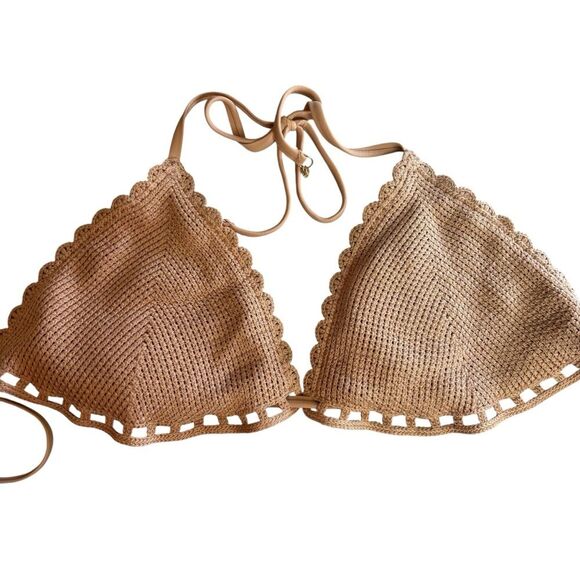 Victoria's Secret Swim Beige Tan Crochet Triangle Bikini Size Large - Picture 10 of 14